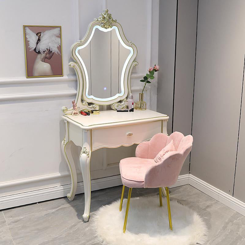 Victorian with Drawer White Wooden Bedroom Mirror Dressing Table