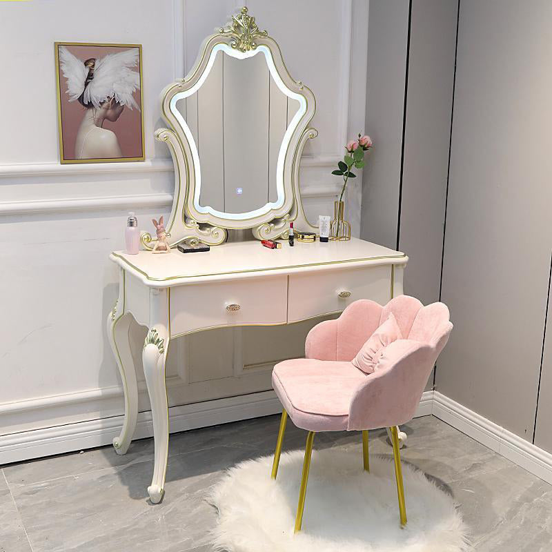 Victorian with Drawer White Wooden Bedroom Mirror Dressing Table