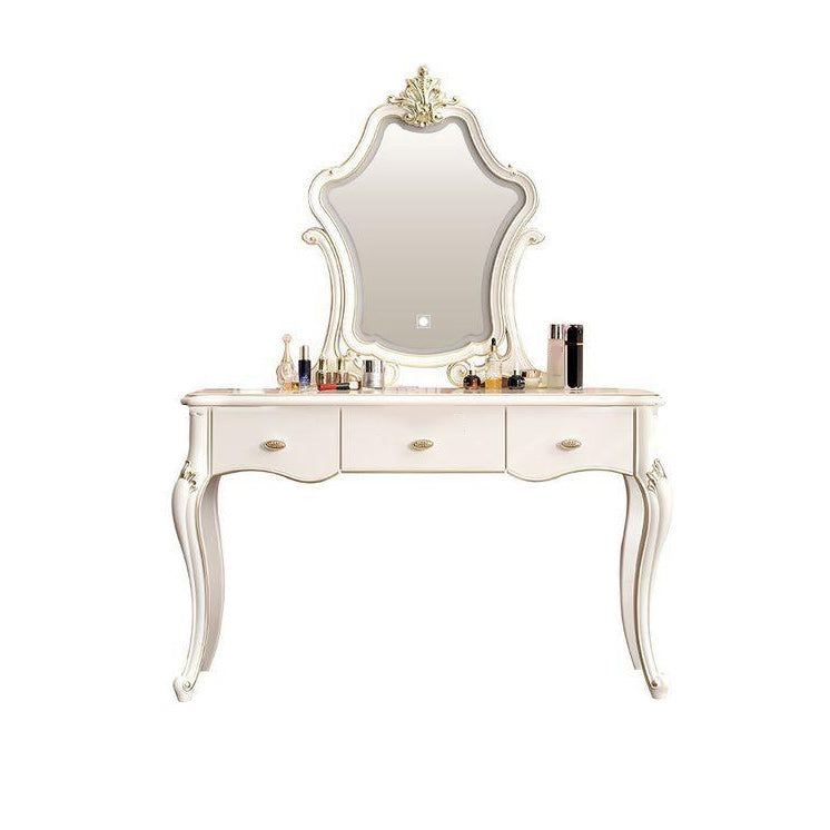 Victorian with Drawer White Wooden Bedroom Mirror Dressing Table