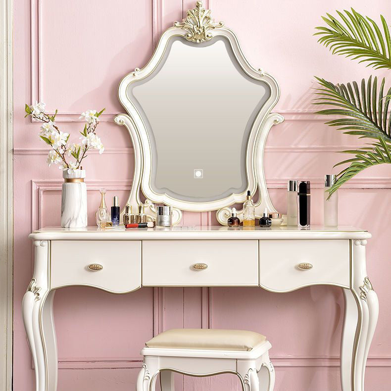 Victorian with Drawer White Wooden Bedroom Mirror Dressing Table