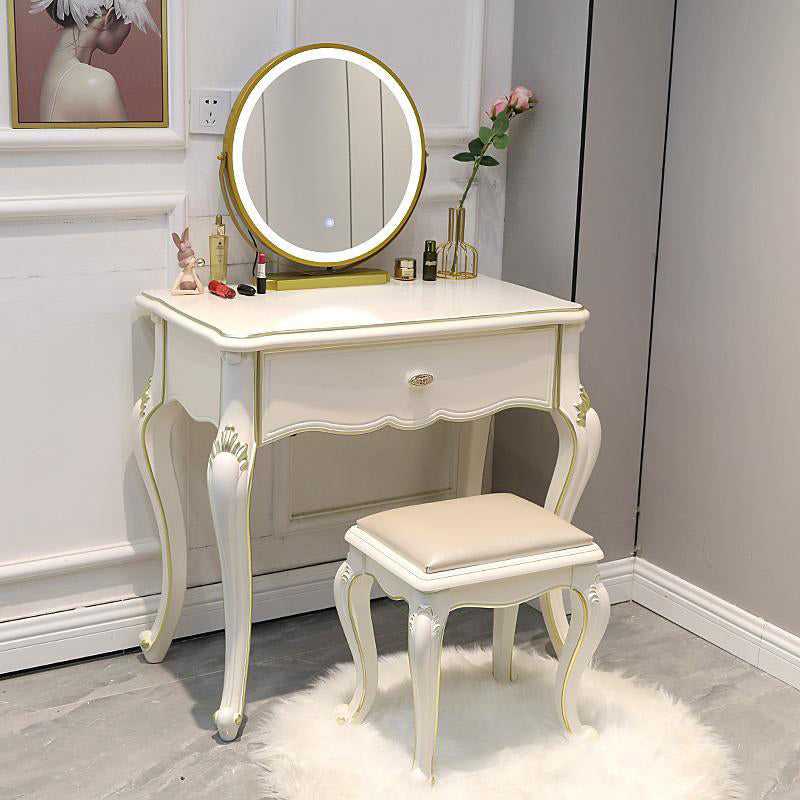 Victorian with Drawer White Wooden Bedroom Mirror Dressing Table