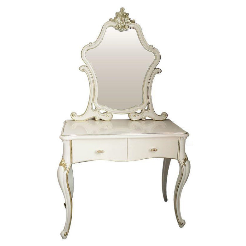 Victorian with Drawer White Wooden Bedroom Mirror Dressing Table