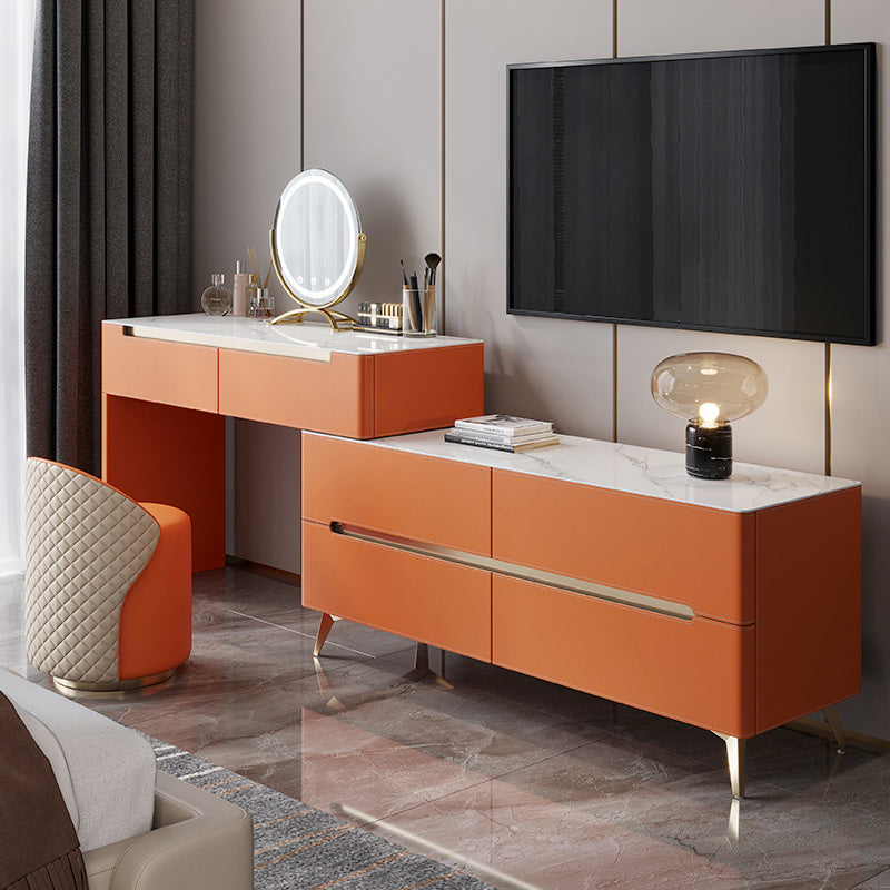 Contemporary With Drawer Metallic Bedroom Lighted Mirror Dressing Table