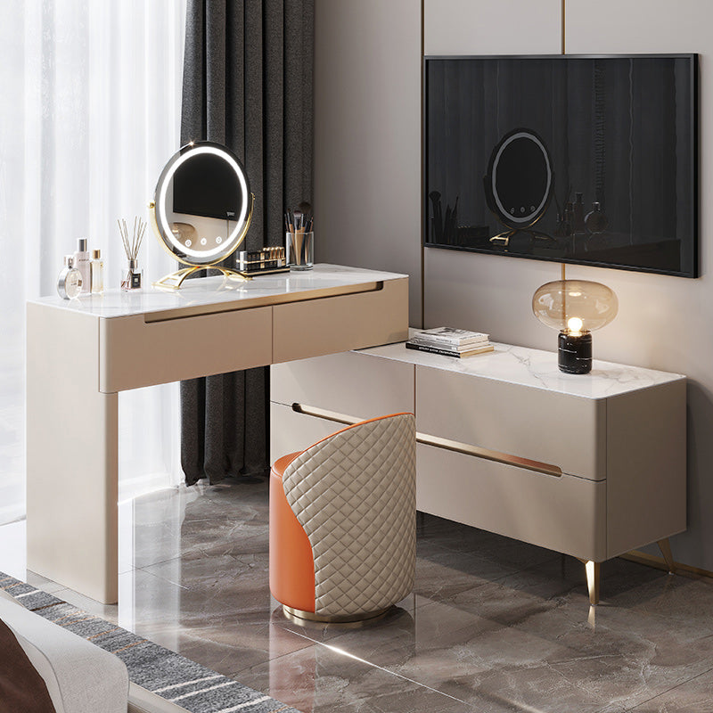 Contemporary With Drawer Metallic Bedroom Lighted Mirror Dressing Table