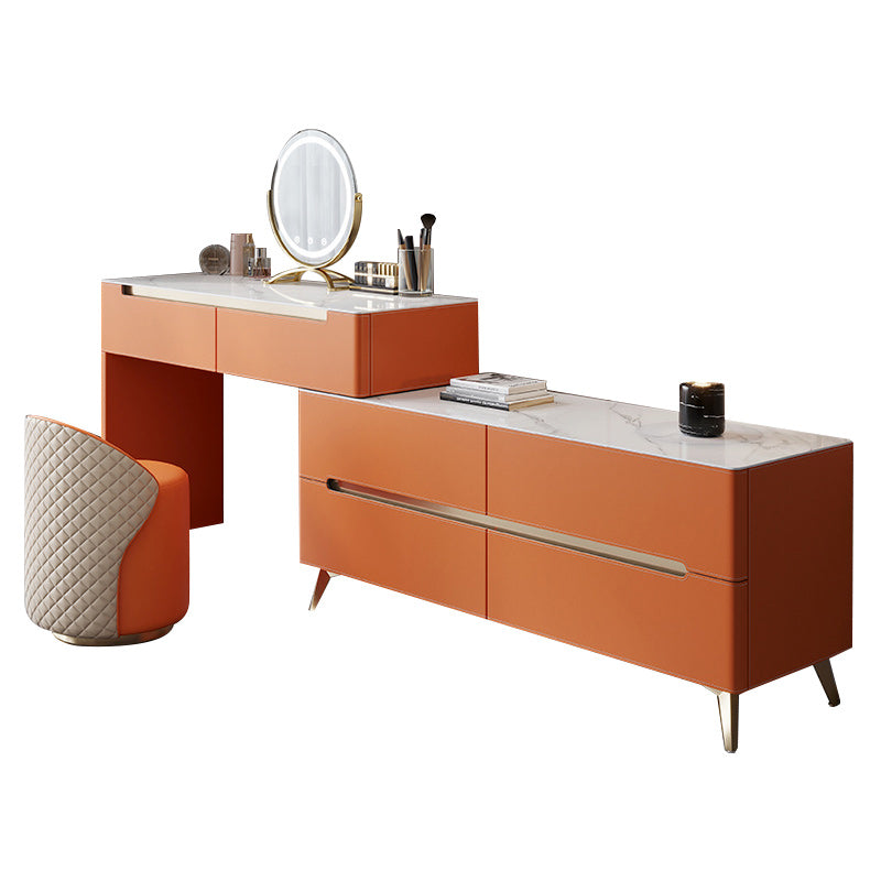 Contemporary With Drawer Metallic Bedroom Lighted Mirror Dressing Table