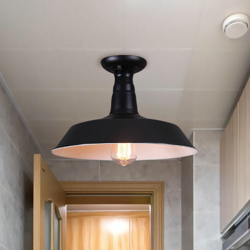 10"/14" Dia 1 Bulb Semi-Flush Mount Light Industrial Barn Shade Metallic Close to Ceiling Light in Black