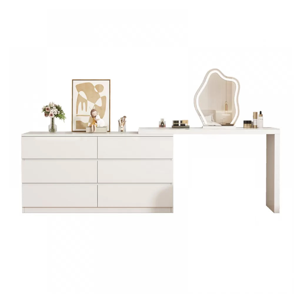 Contemporary White With Drawer Lighted Mirror Bedroom Wood Make-up Vanity