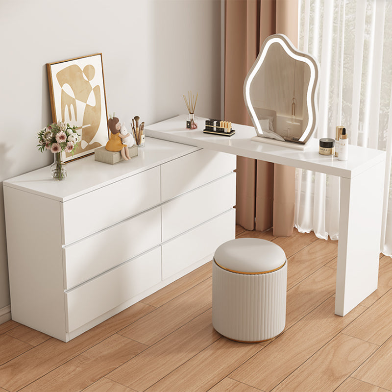 Contemporary White With Drawer Lighted Mirror Bedroom Wood Make-up Vanity