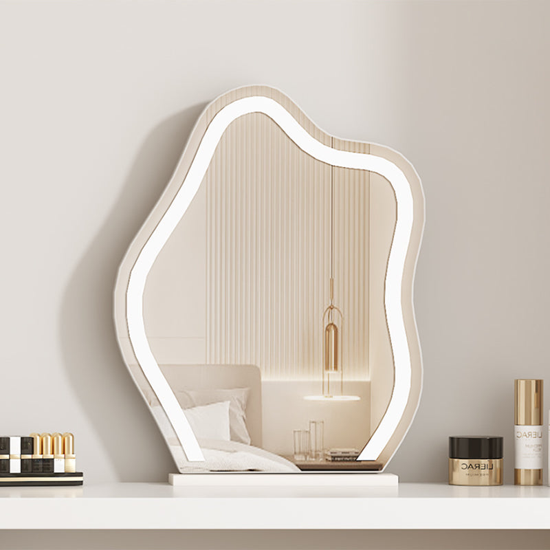 Contemporary White With Drawer Lighted Mirror Bedroom Wood Make-up Vanity