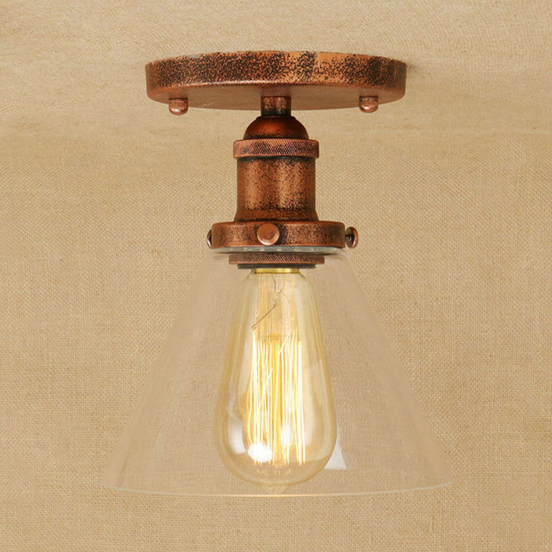 Luminaires de plafond industriels en verre transparent à montage semi-encastré à une lumière, noir/bronze/cuivre