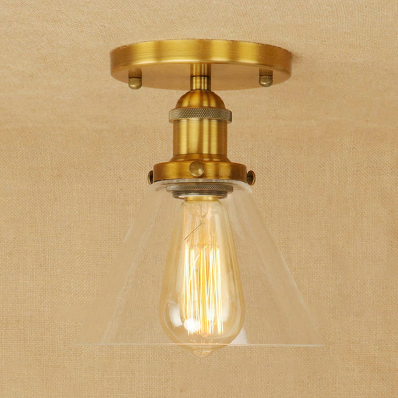 Luminaires de plafond industriels en verre transparent à montage semi-encastré à une lumière, noir/bronze/cuivre