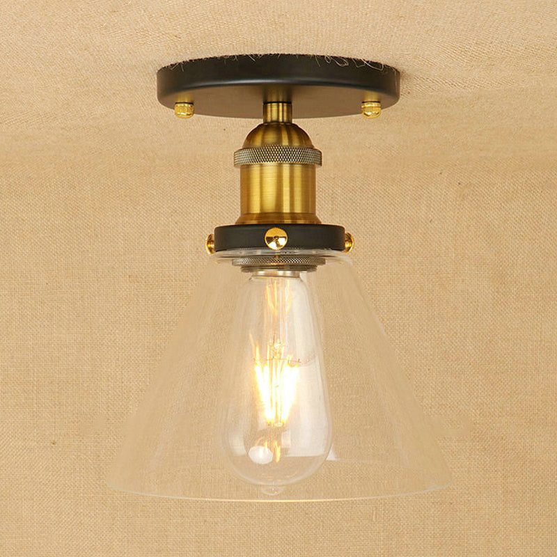 Luminaires de plafond industriels en verre transparent à montage semi-encastré à une lumière, noir/bronze/cuivre