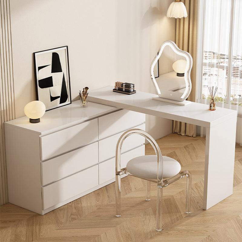 Modern With Drawer White Wood Bedroom With Stool Mirror Dressing Table