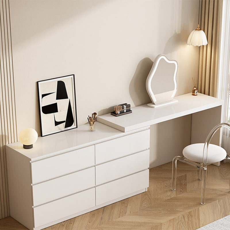 Modern With Drawer White Wood Bedroom With Stool Mirror Dressing Table