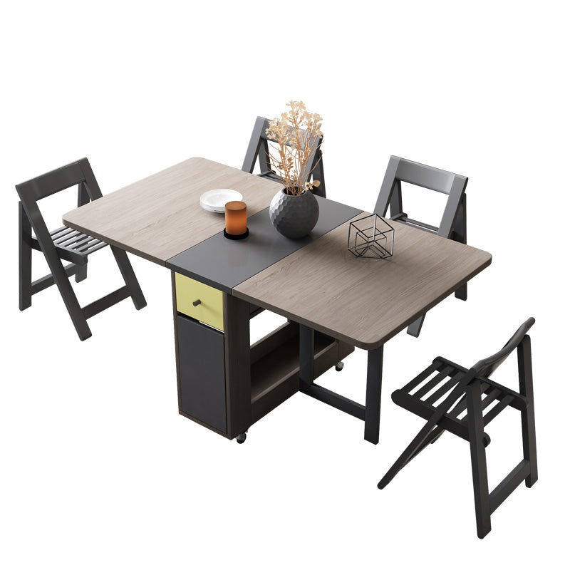 Modern Folding Dining Table Rectangle Tabletop with 2 Drawers