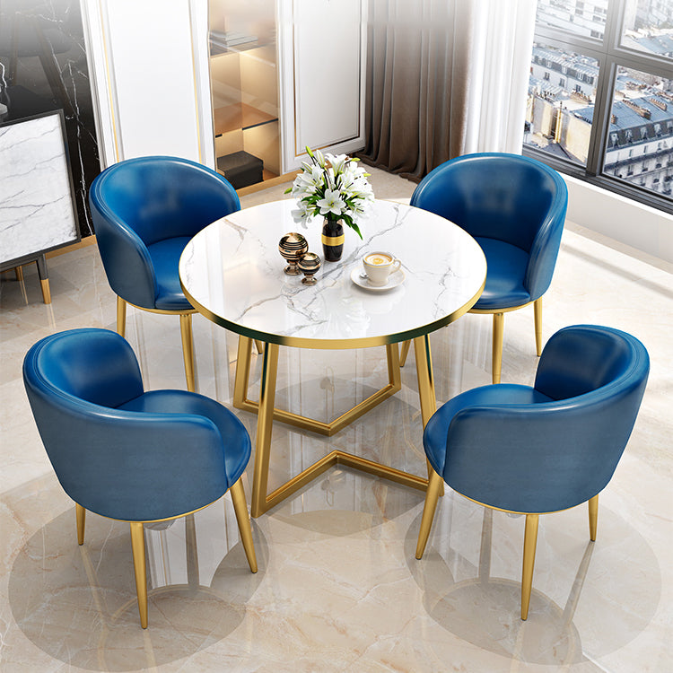 Glam Wood Top Dining Table Round Tabletop with Iron Double Pedestal Base
