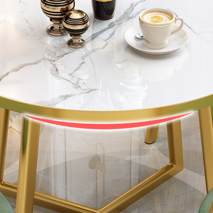 Glam Wood Top Dining Table Round Tabletop with Iron Double Pedestal Base