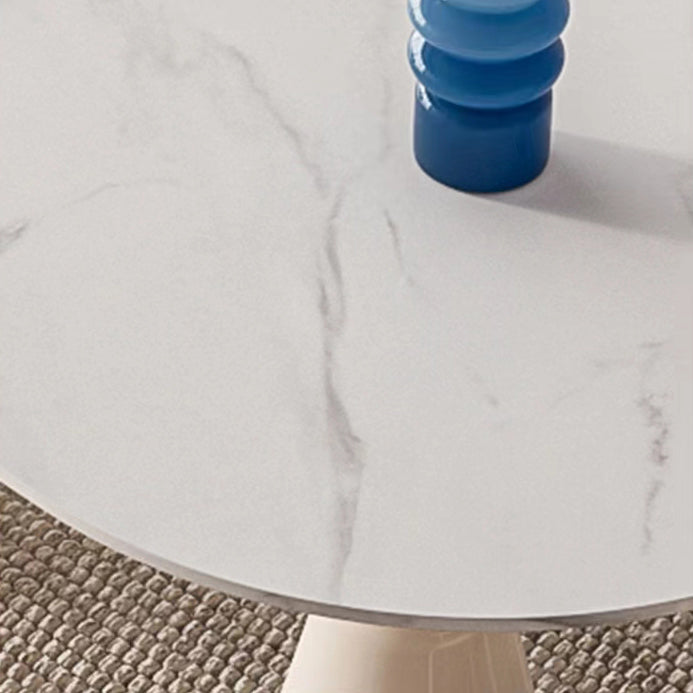 Contemporary Oval Stone Top Dining Table with White Steel Double Pedestal Base