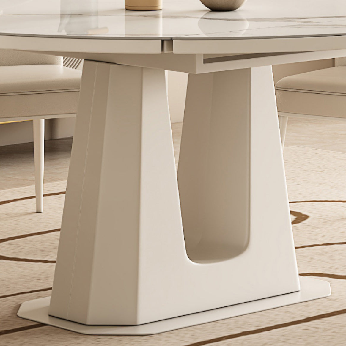 White Modern Extendable Stone Dining Table with Double Drop Leaf