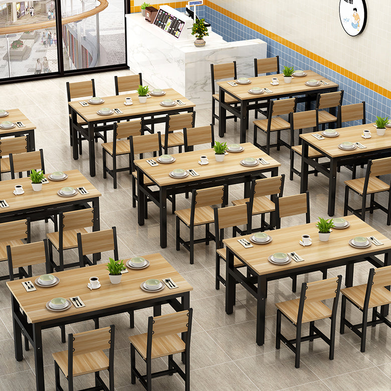 Rectangular Dining Table Wood Tabletop with Steel Trestle Base