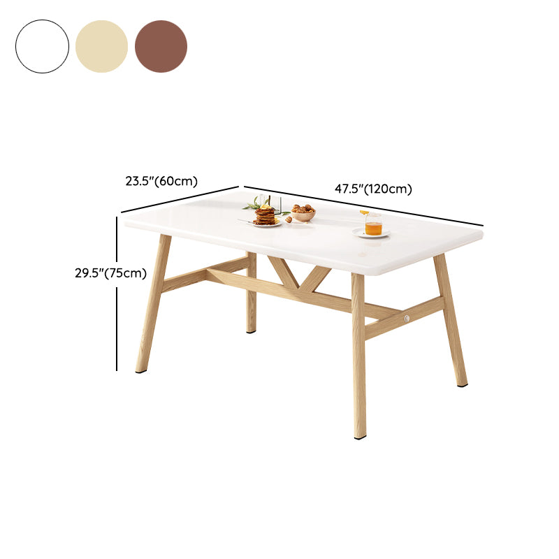 Modern Rectangle Dining Table Wood Tabletop with Iron Trestle Base
