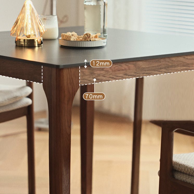 Modern Stone Top Dining Table Square Tabletop with Solid Wood Legs
