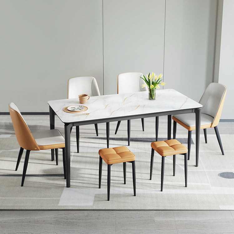 Modern Rectangular Stone Dining Table with 4 Foot for Dining Hall