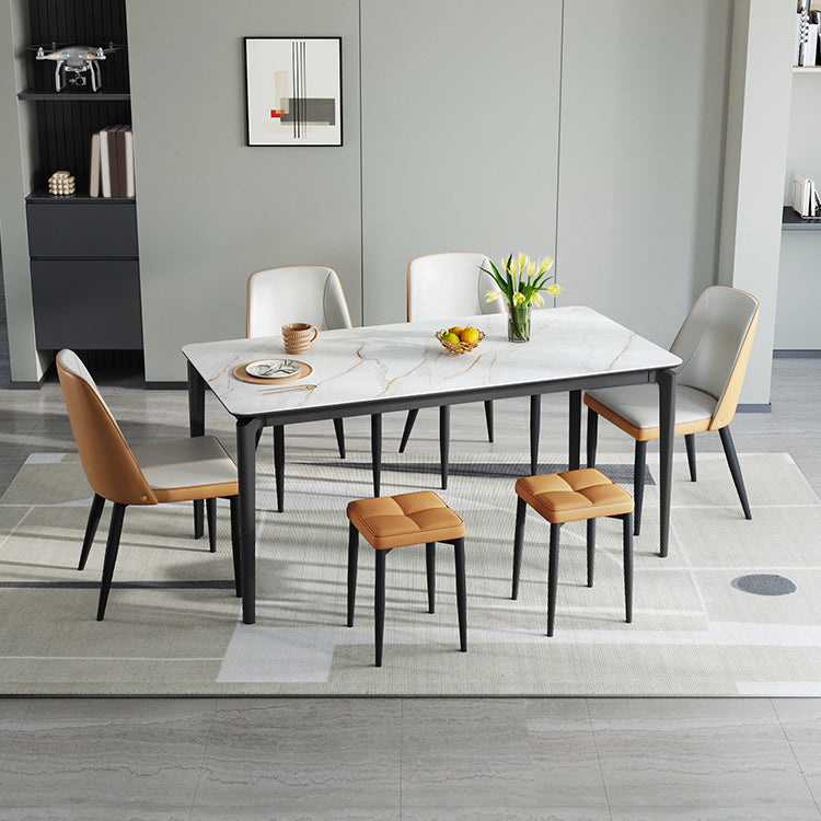 Modern Rectangular Stone Dining Table with 4 Foot for Dining Hall