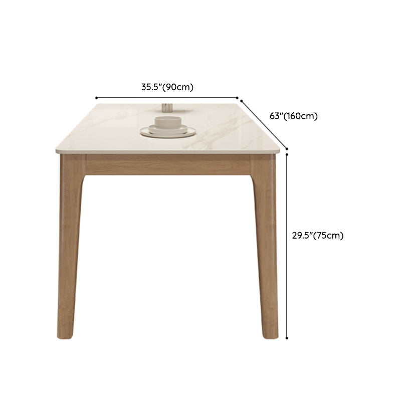 Modern White Stone Top Dining Table Rectangular Tabletop with Wood Legs