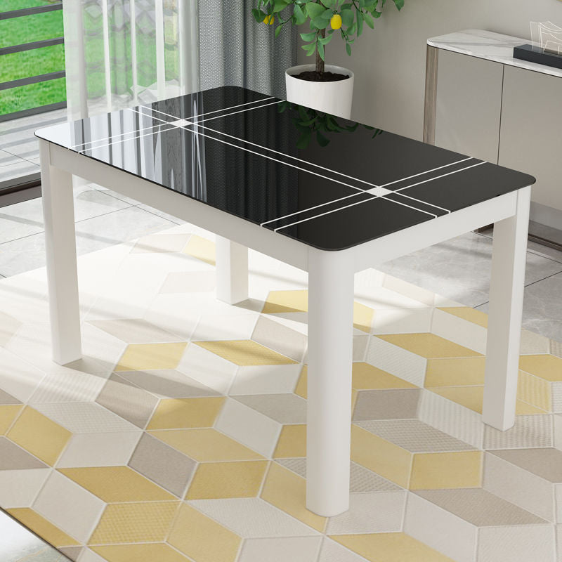 Modern Rectangular Dining Table Glass Tabletop for Living Room