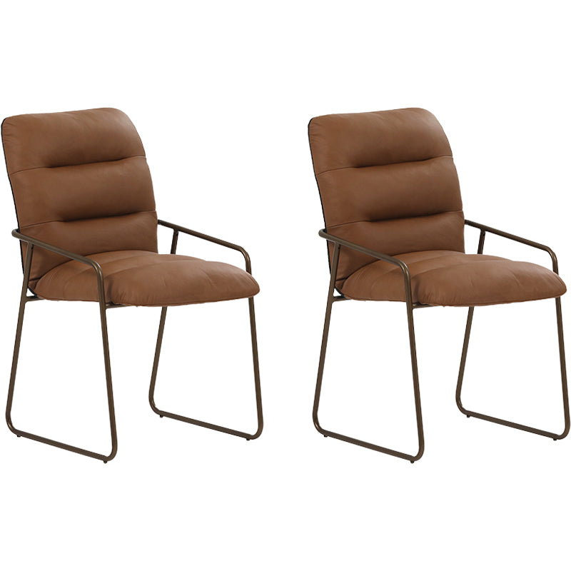 Glam Style Leather Parsons Back Metal Base Home Use Dining Arm Chair