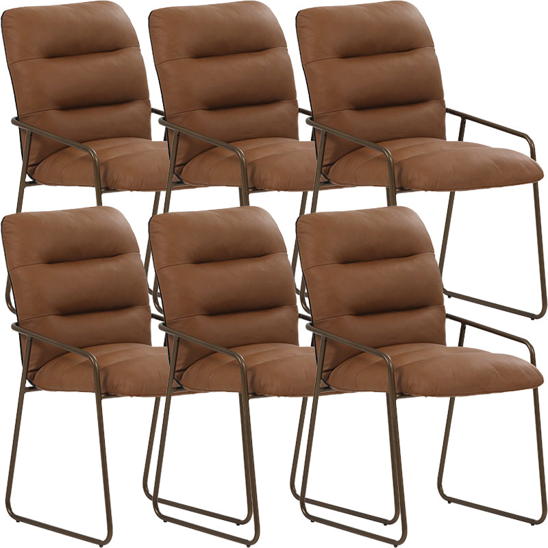 Glam Style Leather Parsons Back Metal Base Home Use Dining Arm Chair