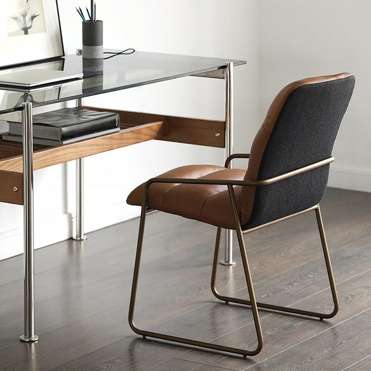 Glam Style Leather Parsons Back Metal Base Home Use Dining Arm Chair