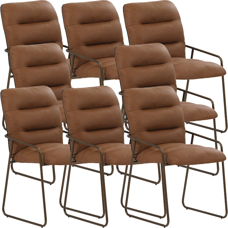 Glam Style Leather Parsons Back Metal Base Home Use Dining Arm Chair