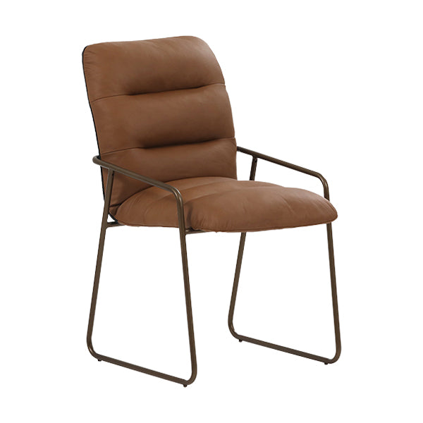 Glam Style Leather Parsons Back Metal Base Home Use Dining Arm Chair