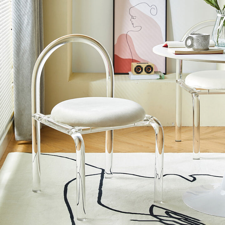 Contemporary Style Open Back Upholstered Acrylic Base Dining Side Chair