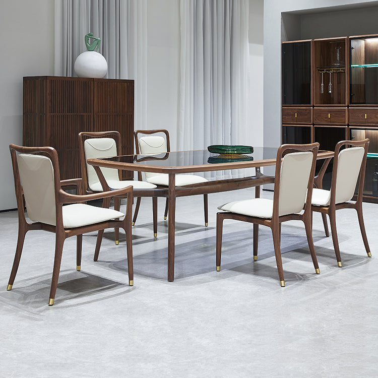 Dining Room Contemporary Walnut Wood Upholstered Solid Back Dining Chair