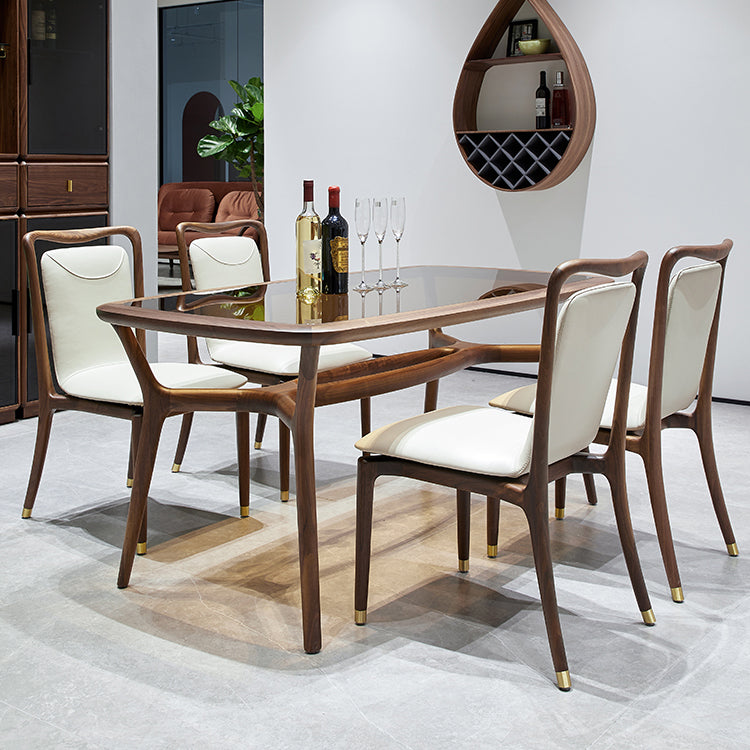 Dining Room Contemporary Walnut Wood Upholstered Solid Back Dining Chair