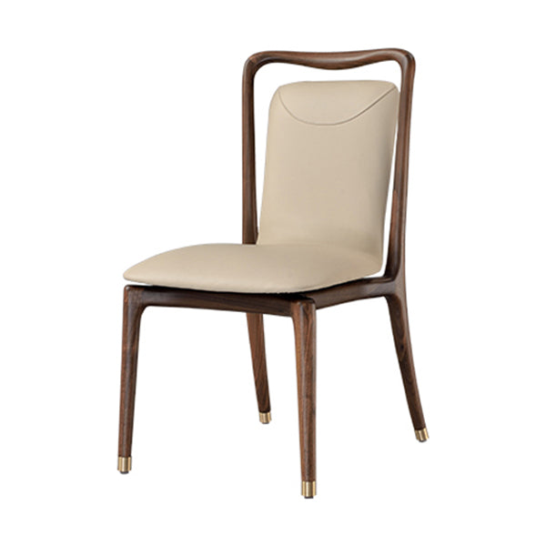 Dining Room Contemporary Walnut Wood Upholstered Solid Back Dining Chair