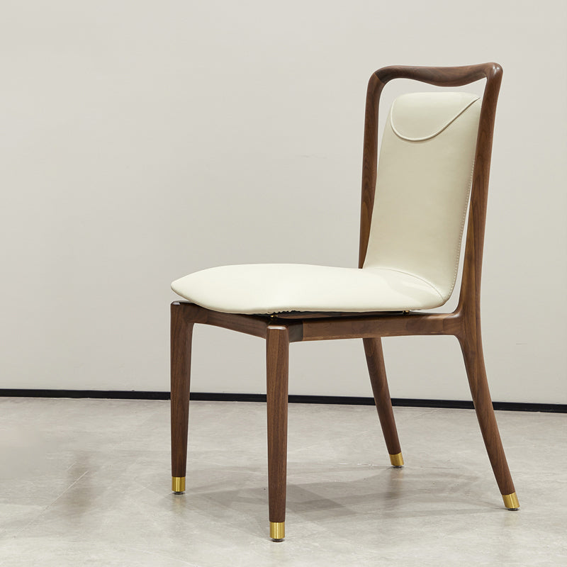 Dining Room Contemporary Walnut Wood Upholstered Solid Back Dining Chair