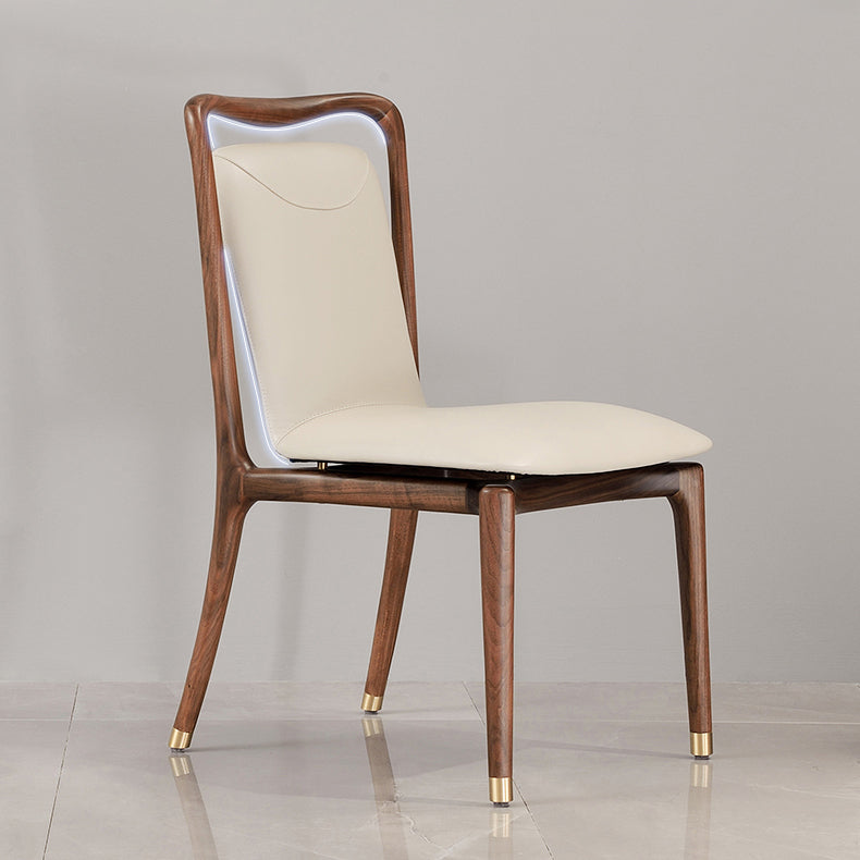 Dining Room Contemporary Walnut Wood Upholstered Solid Back Dining Chair