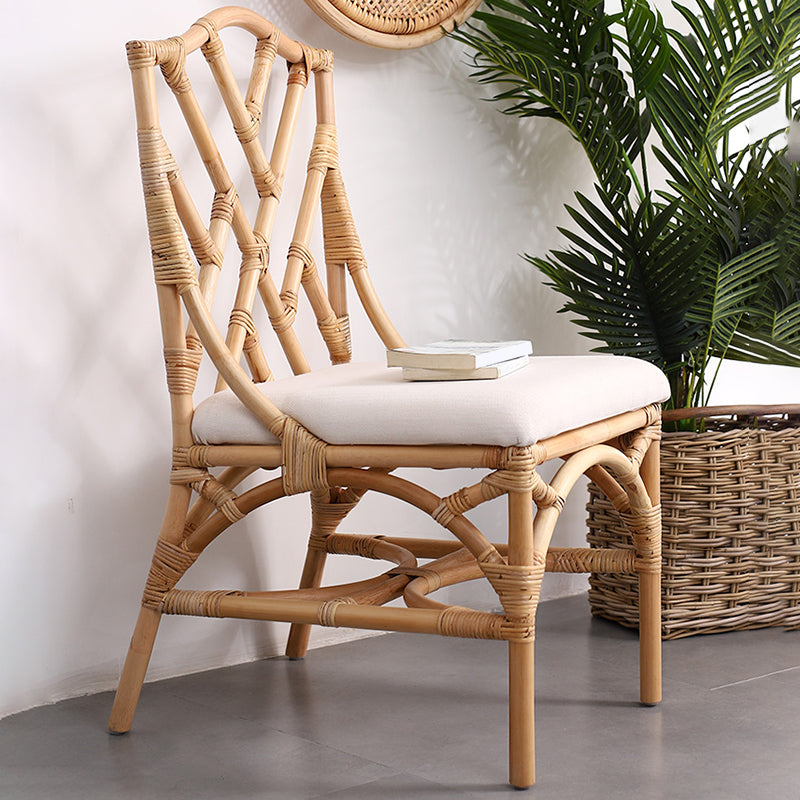 Modern Indoor Wicker Cross Back Upholstered Dining Side Chair