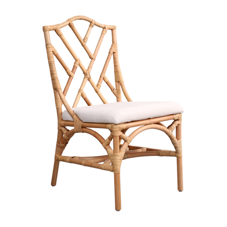 Modern Indoor Wicker Cross Back Upholstered Dining Side Chair