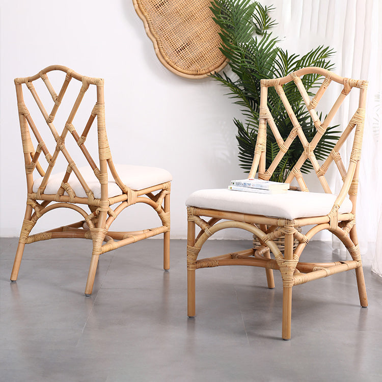 Modern Indoor Wicker Cross Back Upholstered Dining Side Chair