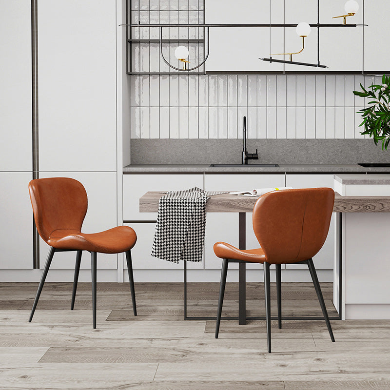 Contemporary Style Faux Leather Metal Base Home Dining Side Chair