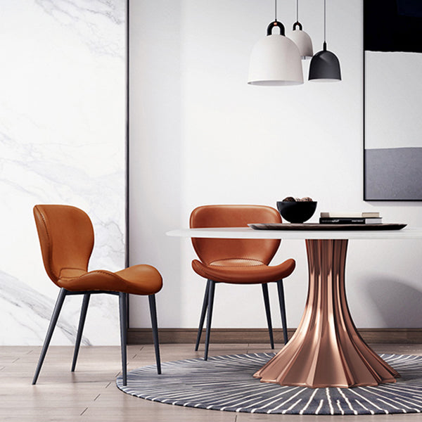 Contemporary Style Faux Leather Metal Base Home Dining Side Chair