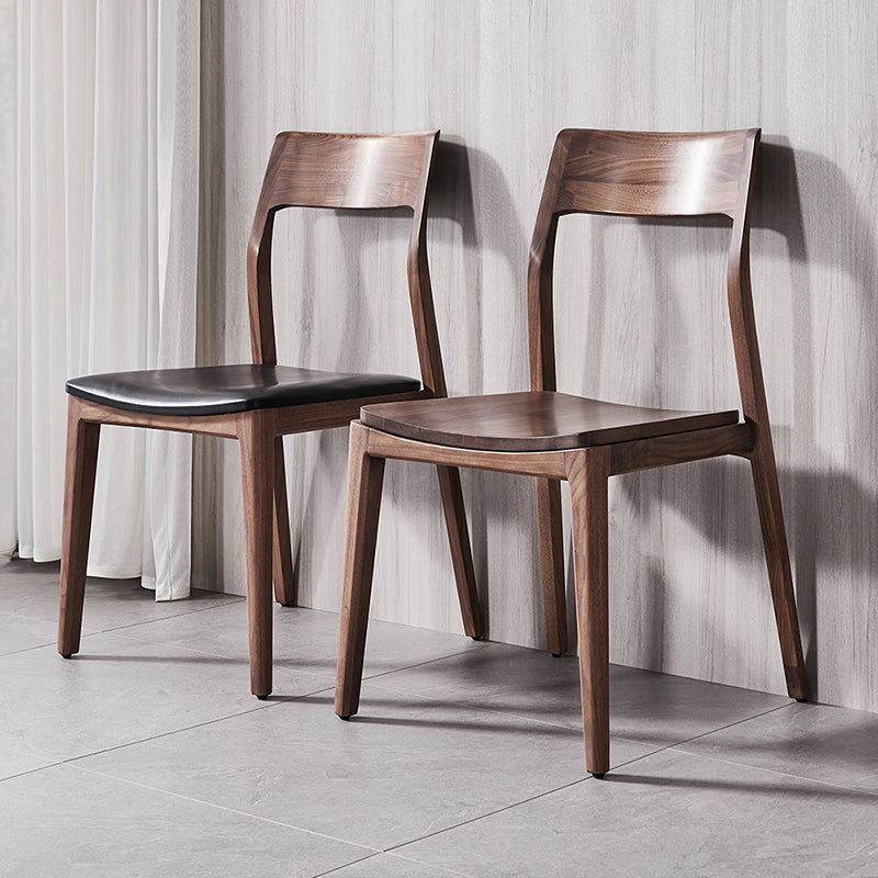 Contemporary Indoor Walnut Solid Wood Open Back Side Dining Chair