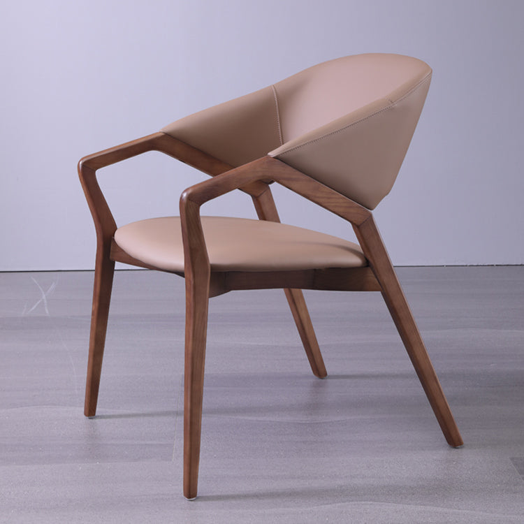 Modern Style Leather Open Back Wooden Frame Home Dining Arm Chair