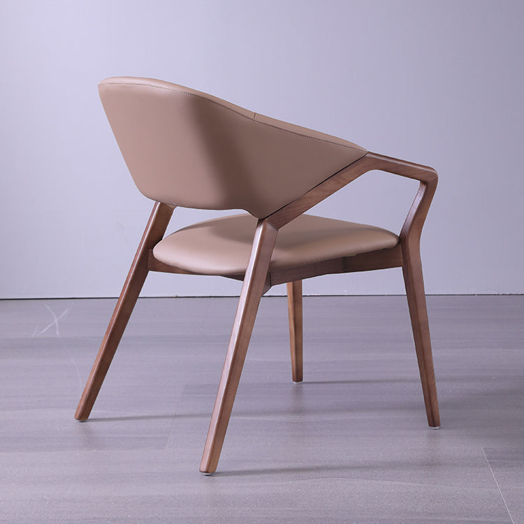 Modern Style Leather Open Back Wooden Frame Home Dining Arm Chair