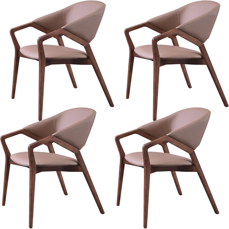 Modern Style Leather Open Back Wooden Frame Home Dining Arm Chair